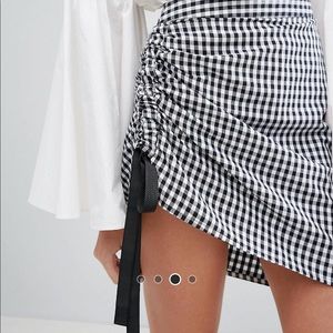 Neon Rose Skirt in Gingham with Ruched Tie Side NWT ASOS